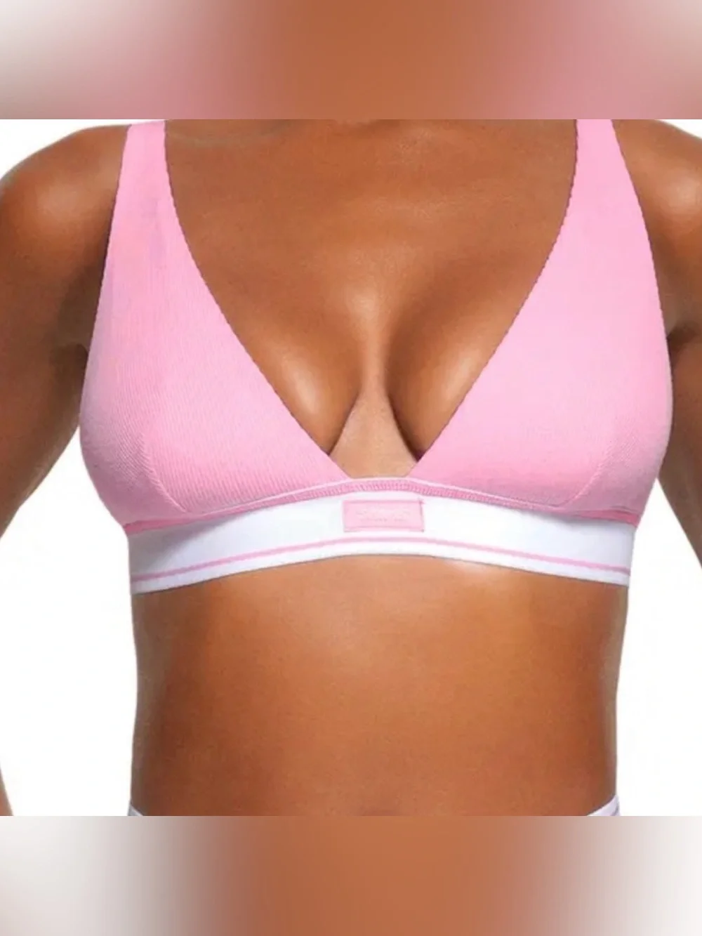 SKIMS 🩷 Plunge Cotton Bra Bralette Ribbed triangle | Small | NWT
